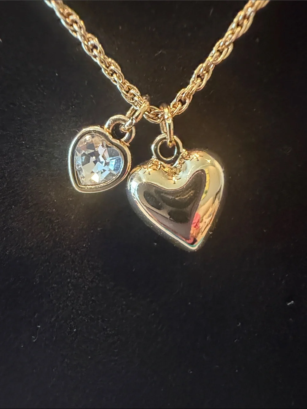 Gold Heart Charm Necklace with Crystal Accent